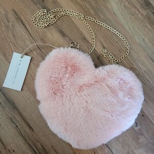 Expressions NYC Pink Fluffy Heart Crossbody Purse